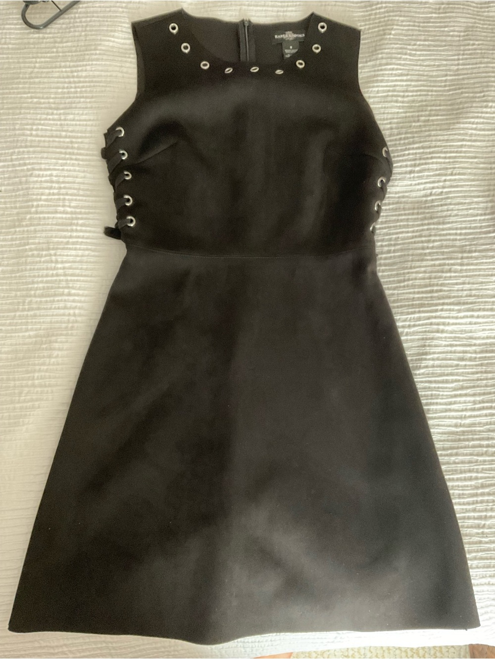 Bardot Black Sleeveless A-Line Dress with Silver Grommet Trim